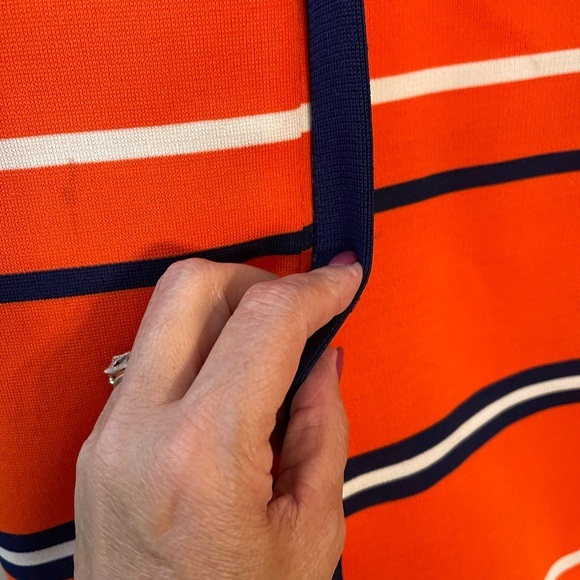 Vintage HERMAN MARCUS Dallas Shift Dress Orange Navy Check - Picture 8 of 11